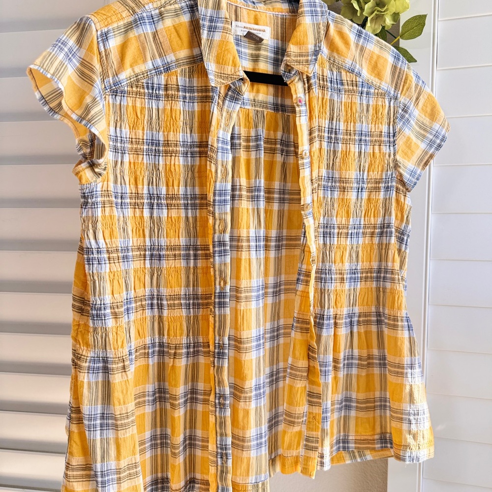 Anthropologie Yellow and Blue Plaid Top - Picture 1 of 6